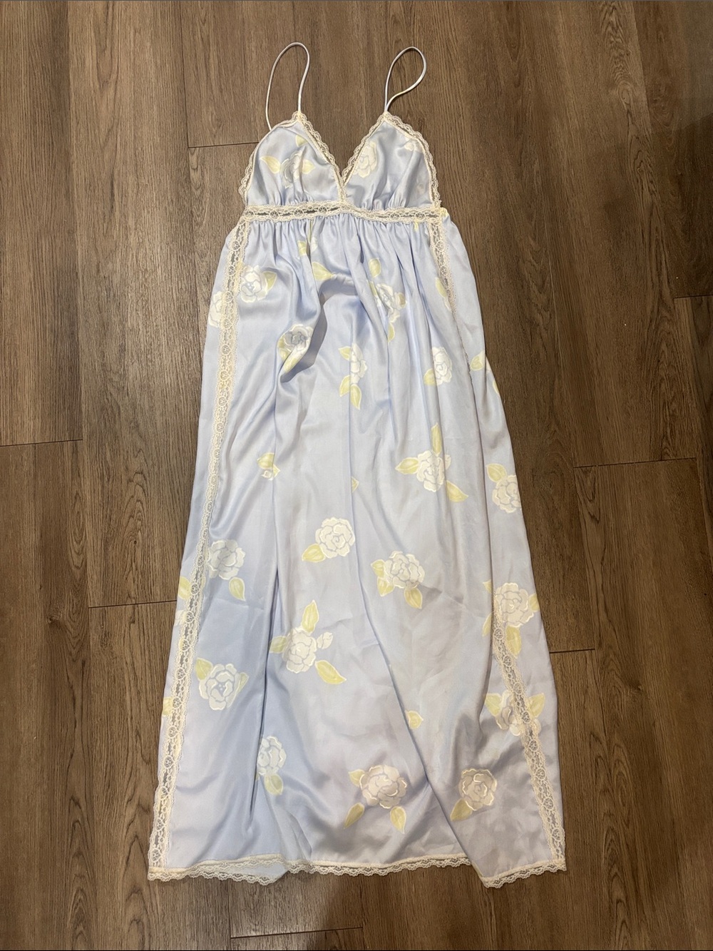VTG 70s Bill Tice Saks Fifth Avenue Floral Satin Lace Trim Slip Dress Nightgown